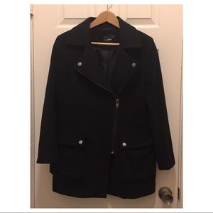 BLACK MOTO STYLE WOOL BLEND COAT